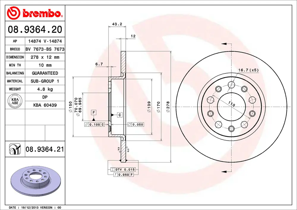 Brembo Brake Disc 08936421 (Rear)