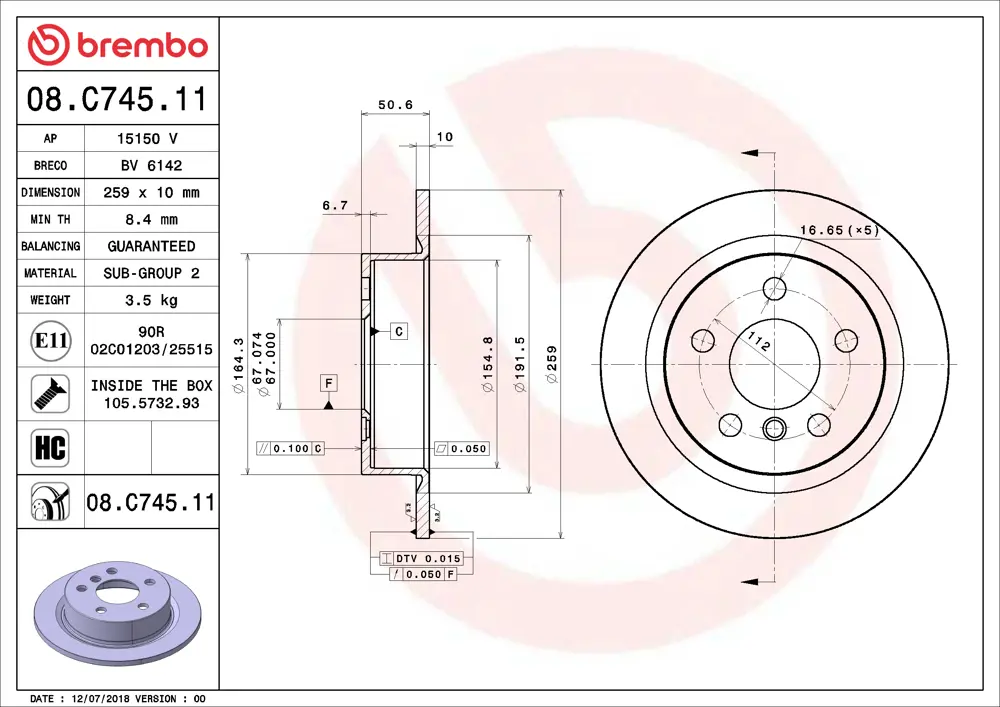 Brembo Brake Disc 08C74511 (Rear)