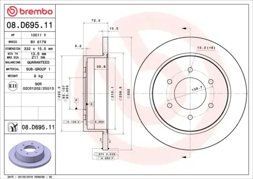 Brembo Brake Disc 08D69511 (Rear)