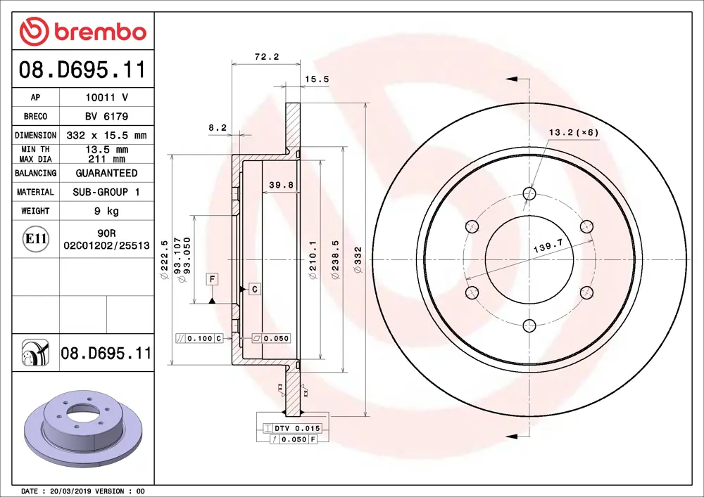 Brembo Brake Disc 08D69511 (Rear)