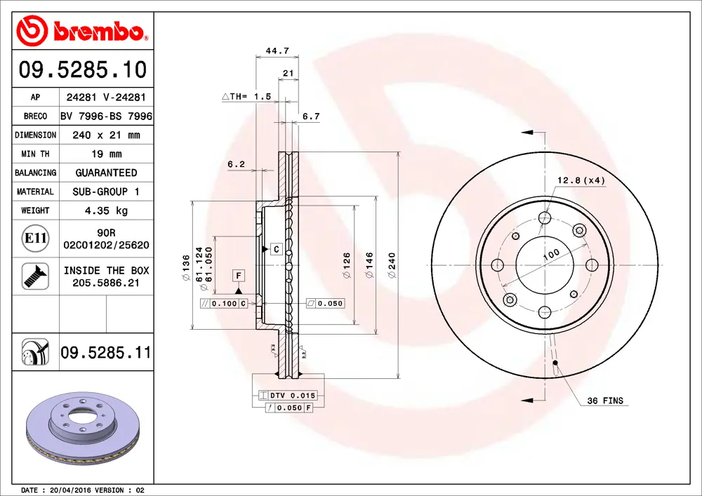 Brembo Brake Disc 09528511 (Front)