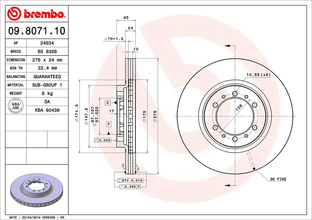 Brembo Brake Disc 09807111 (Front)