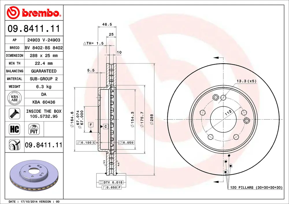 Brembo Brake Disc 09841111 (Front)