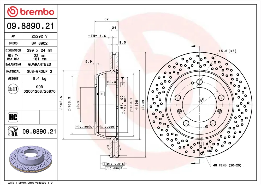 Brembo Brake Disc 09889021 (Rear)