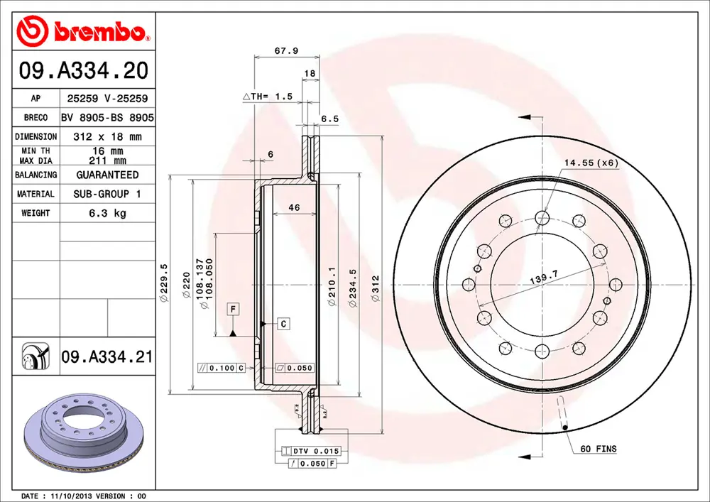 Brembo Brake Disc 09A33421 (Rear)