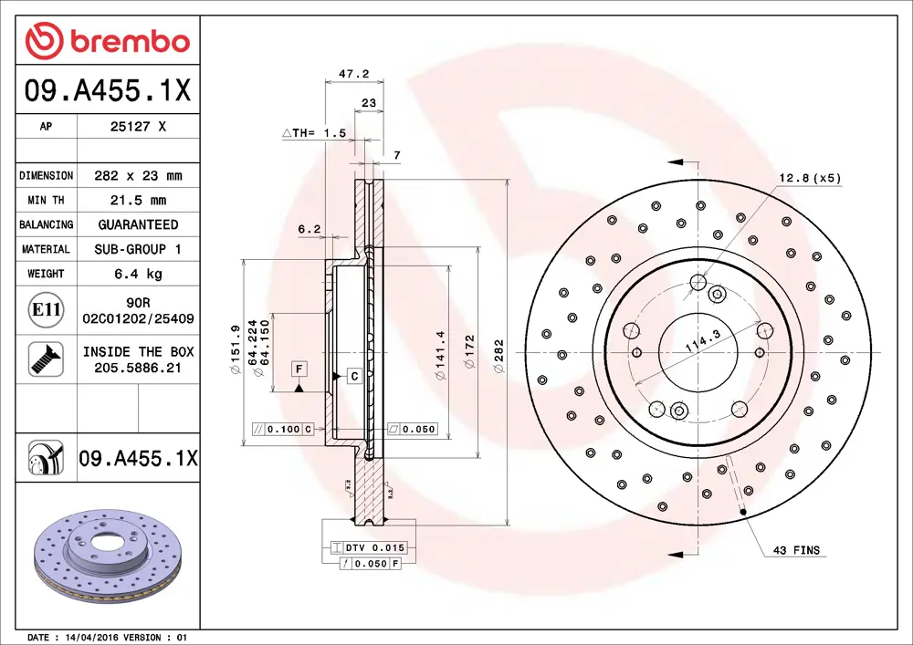 Brembo Drilled Brake Disc 09A4551X (Front)
