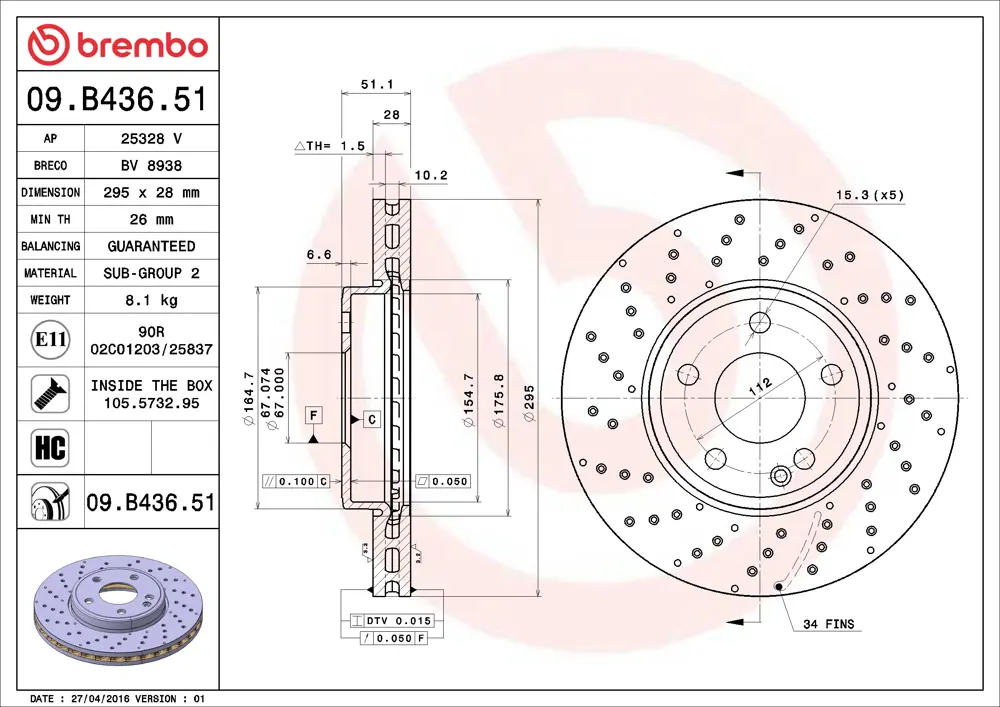 Brembo Brake Disc 09B43651 (Front)