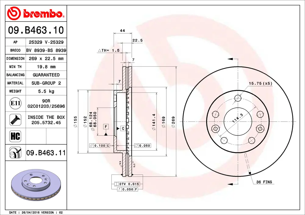 Brembo Brake Disc 09B46311 (Front)