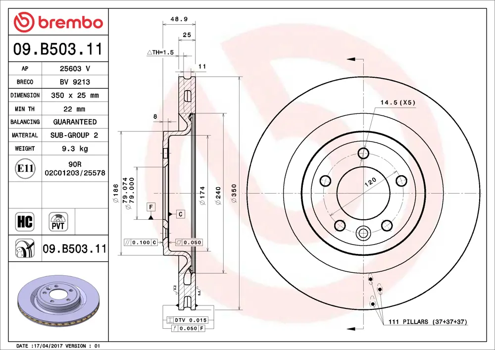 Brembo Brake Disc 09B50311 (Rear)