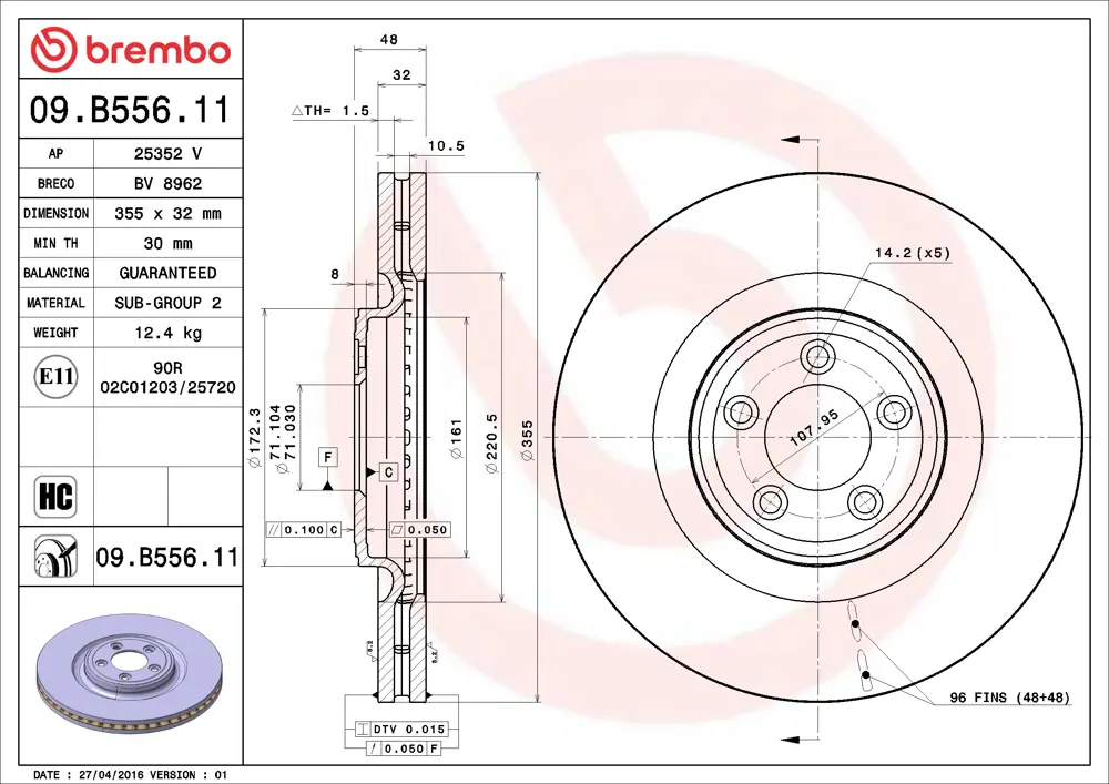 Brembo Brake Disc 09B55611 (Front)