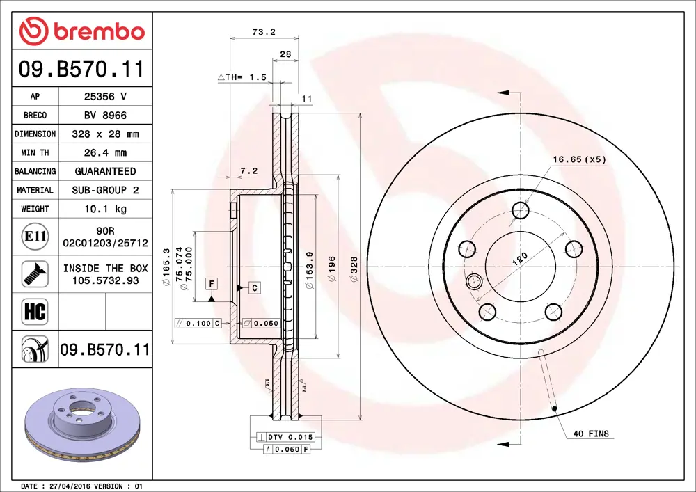 Brembo Brake Disc 09B57011 (Front)