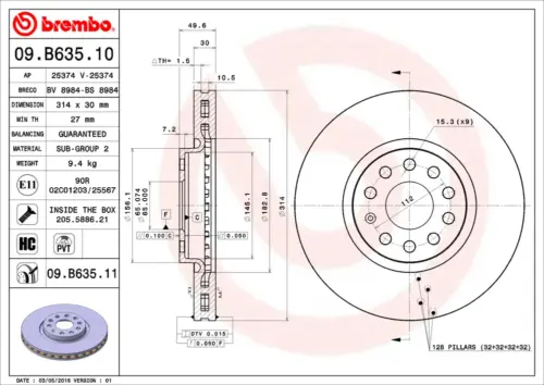 Brembo Brake Disc 09B63511 (Front)
