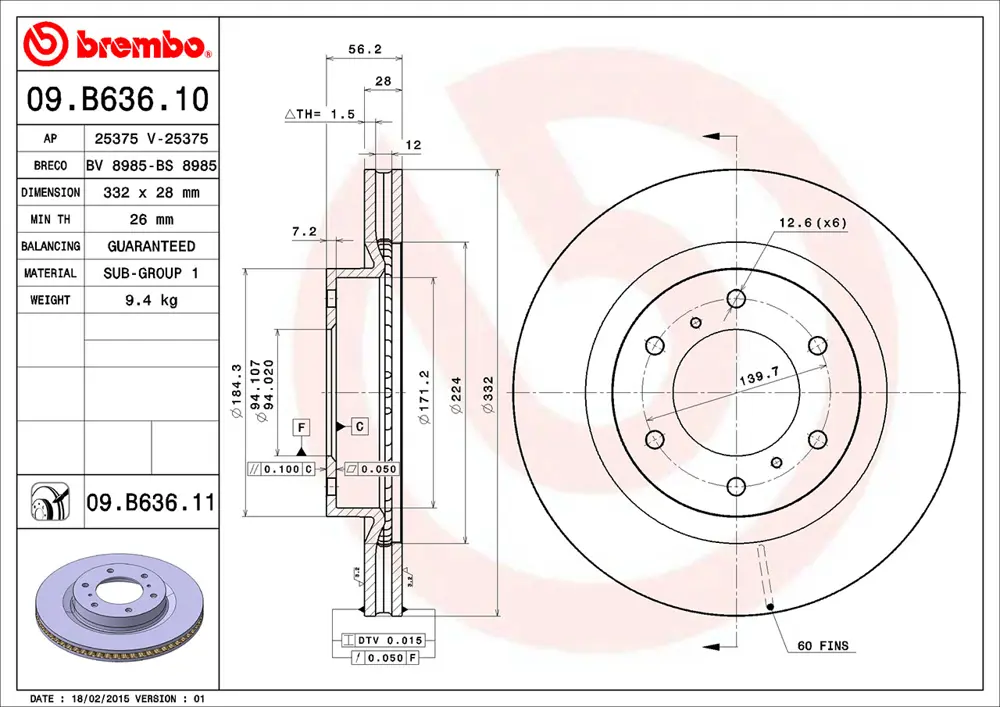 Brembo Brake Disc 09B63611 (Front)