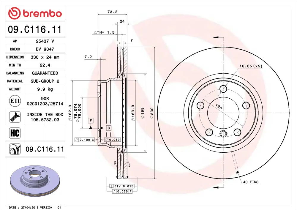 Brembo Brake Disc 09C11611 (Front)