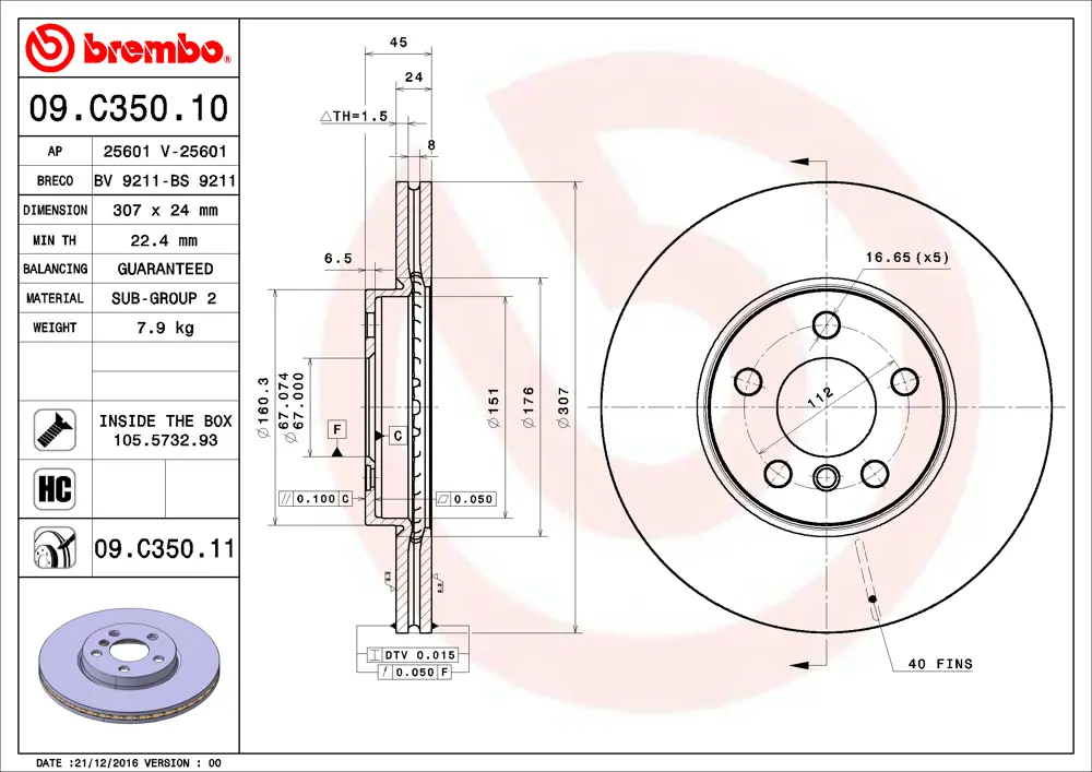 Brembo Brake Disc 09C35011 (Front)