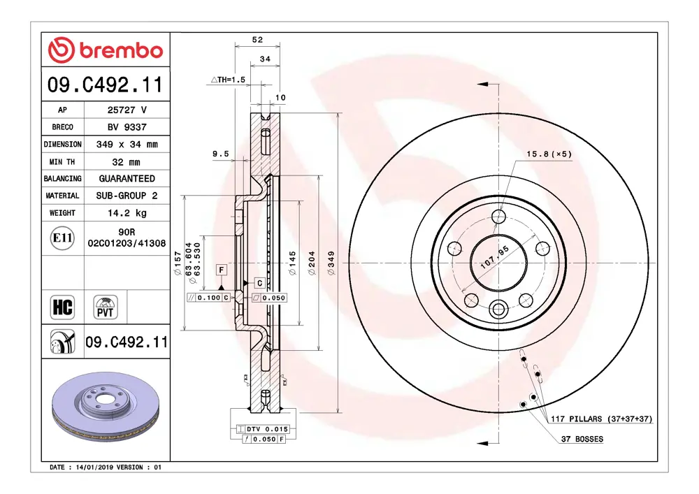 Brembo Brake Disc 09C49211 (Front)