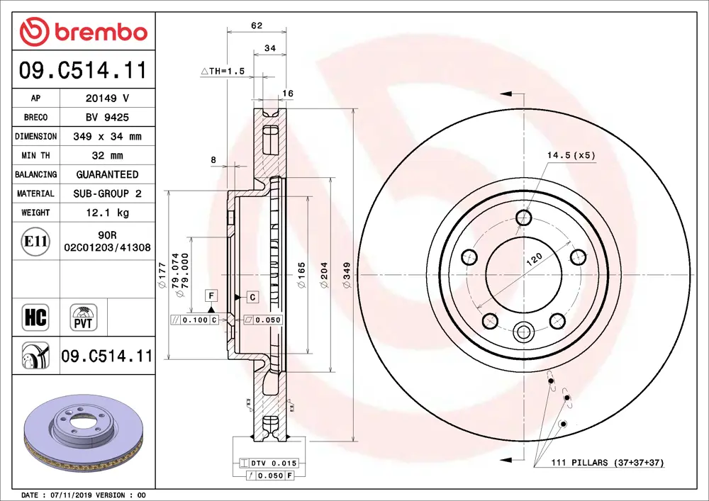 Brembo Brake Disc 09C51411 (Front)