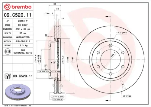 Brembo Brake Disc 09C52011 (Front)