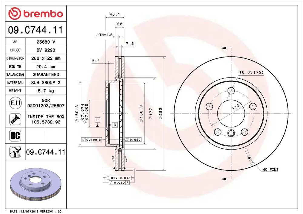 Brembo Brake Disc 09C74411 (Front)