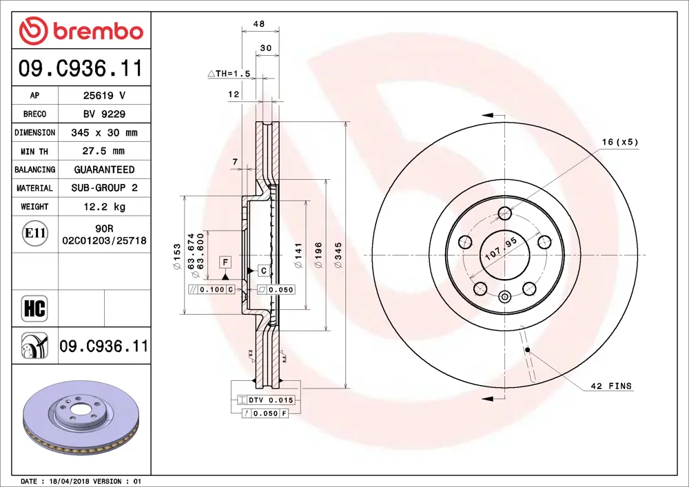Brembo Brake Disc 09C93611 (Front)