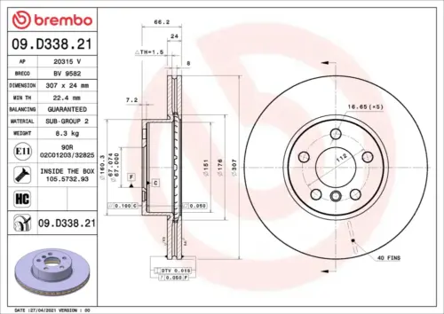 Brembo Brake Disc 09D33821 (Front)