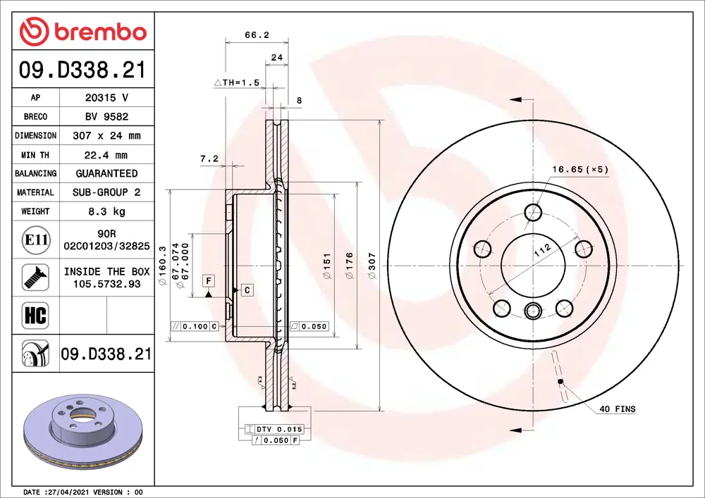 Brembo Brake Disc 09D33821 (Front)