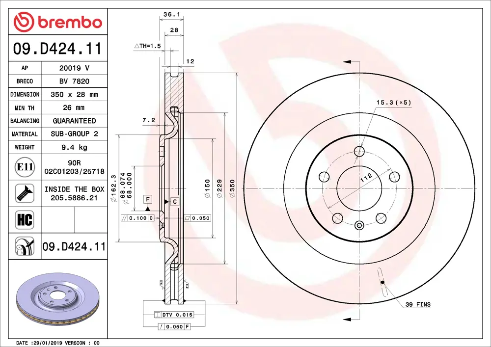 Brembo Brake Disc 09D42411 (Rear)