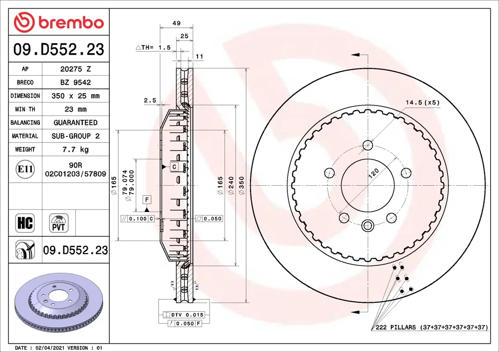 Brembo Brake Disc 09D55223 (Rear)