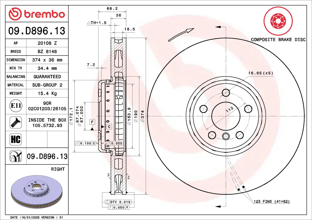 Brembo Brake Disc 09D89613 (Front)