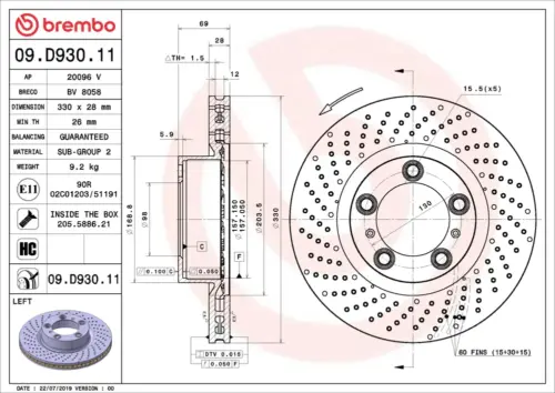 Brembo Brake Disc 09D93011 (Front)