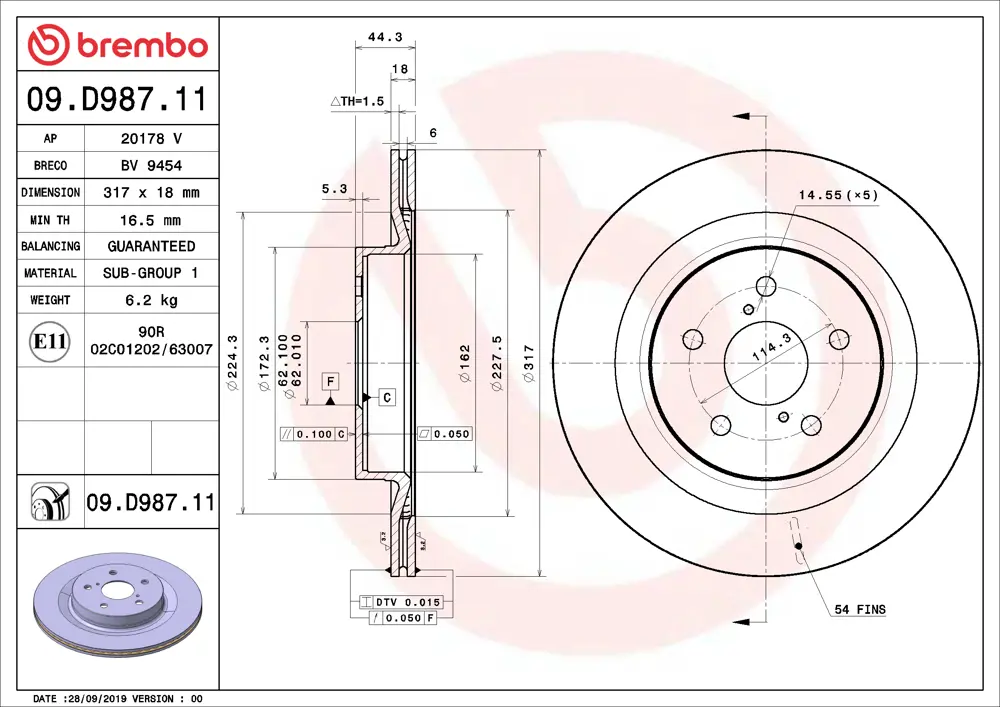 Brembo Brake Disc 09D98711 (Rear)