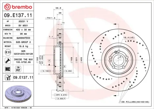 Brembo Brake Disc 09E13711 (Front)