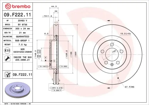 Brembo Brake Disc 09F22211 (Front)