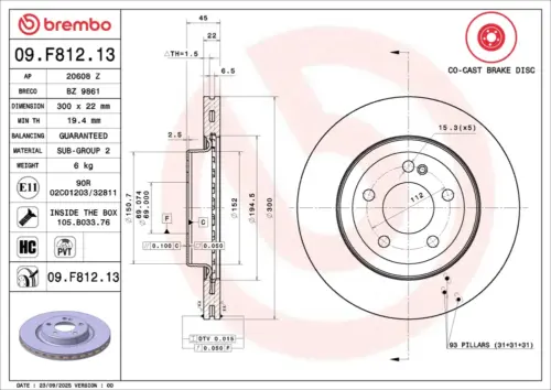 Brembo Brake Disc 09F81213 (Rear)
