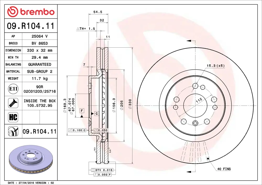 Brembo Brake Disc 09R10411 (Front)