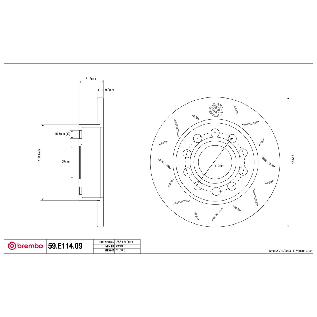 Brembo Sport Brake Disc 59.E114.09 (Rear)