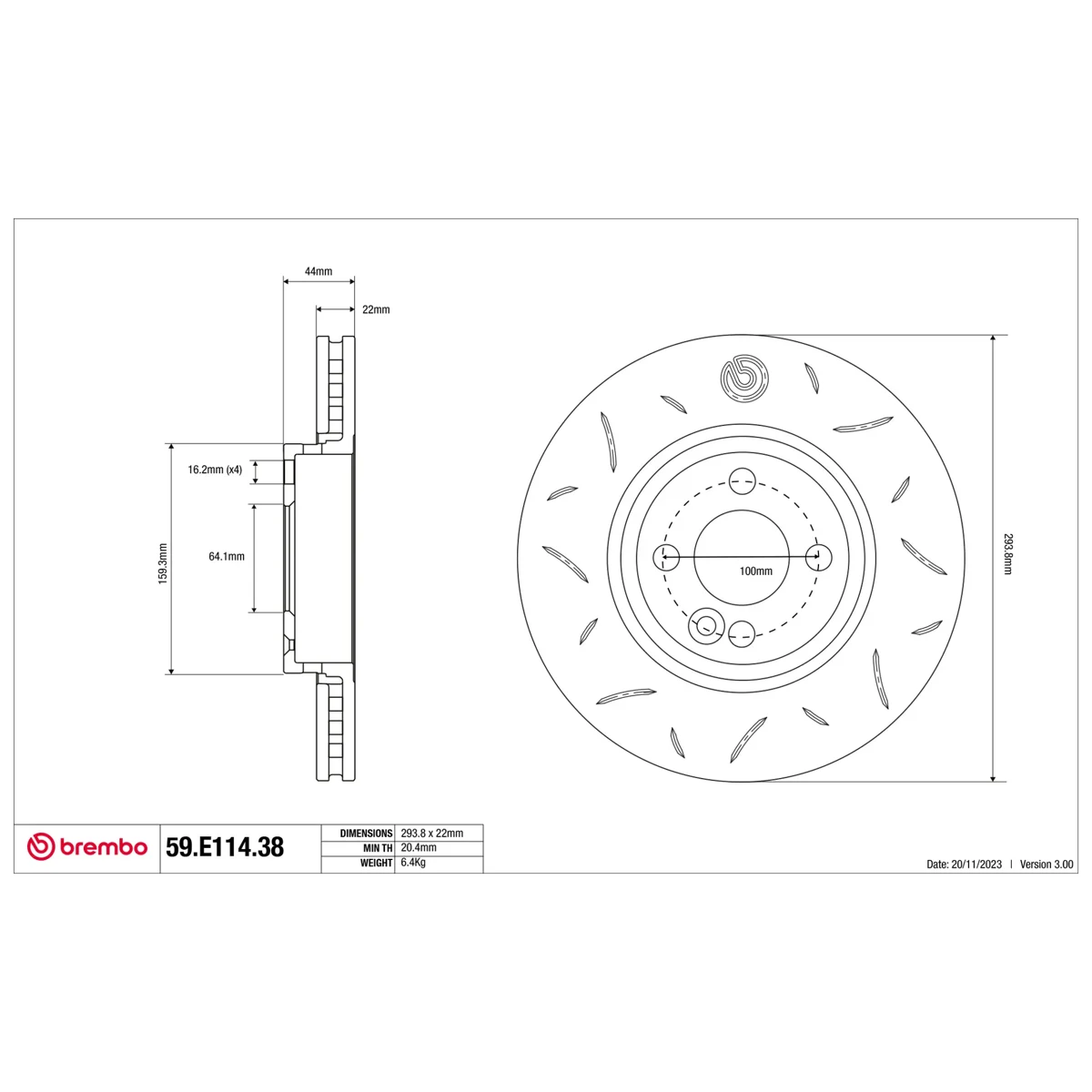 Brembo Sport Brake Disc 59.E114.38 (Front)