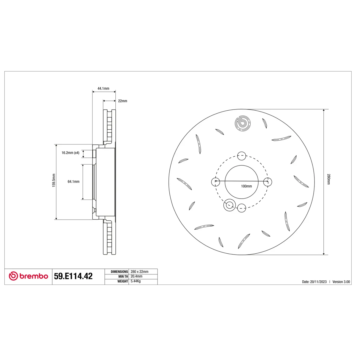 Brembo Sport Brake Disc 59.E114.42 (Front)