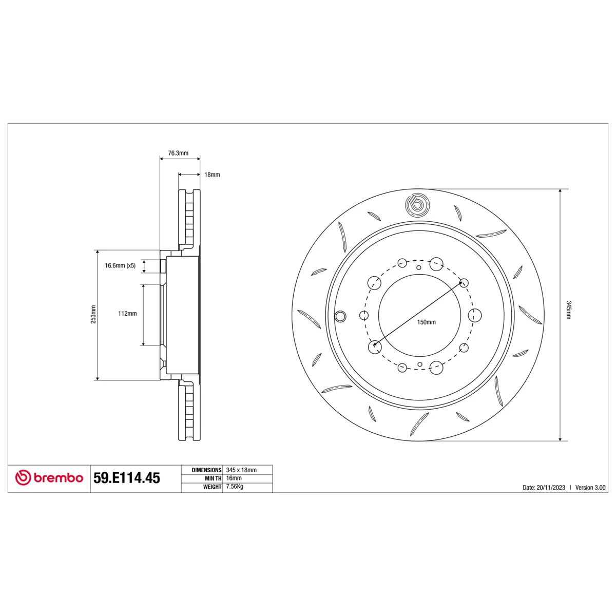 Brembo Sport Brake Disc 59.E114.45 (Rear)