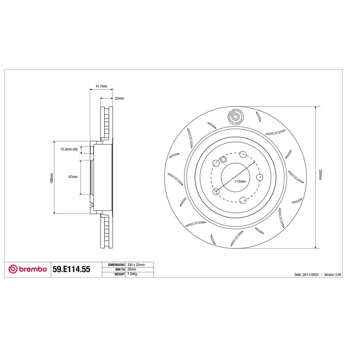 Brembo Sport Brake Disc 59.E114.55 (Rear)