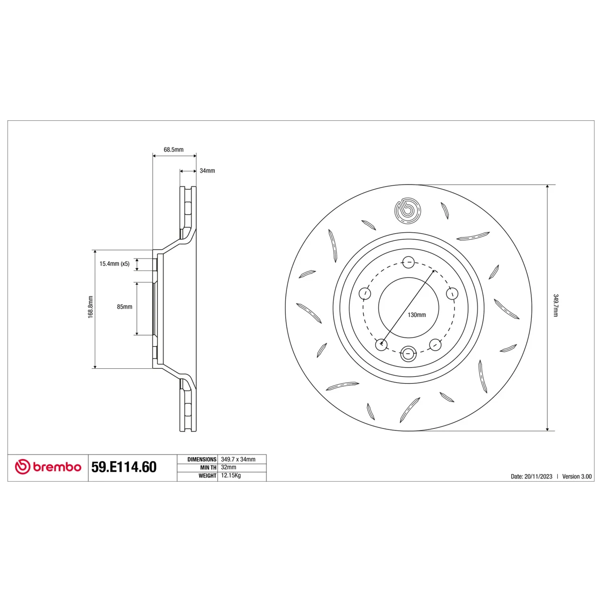 Brembo Sport Brake Disc 59.E114.60 (Front)