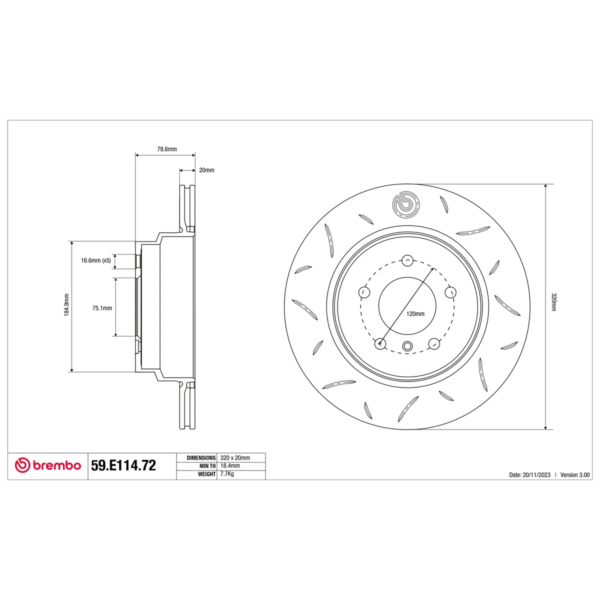 Brembo Sport Brake Disc 59.E114.72 (Rear)