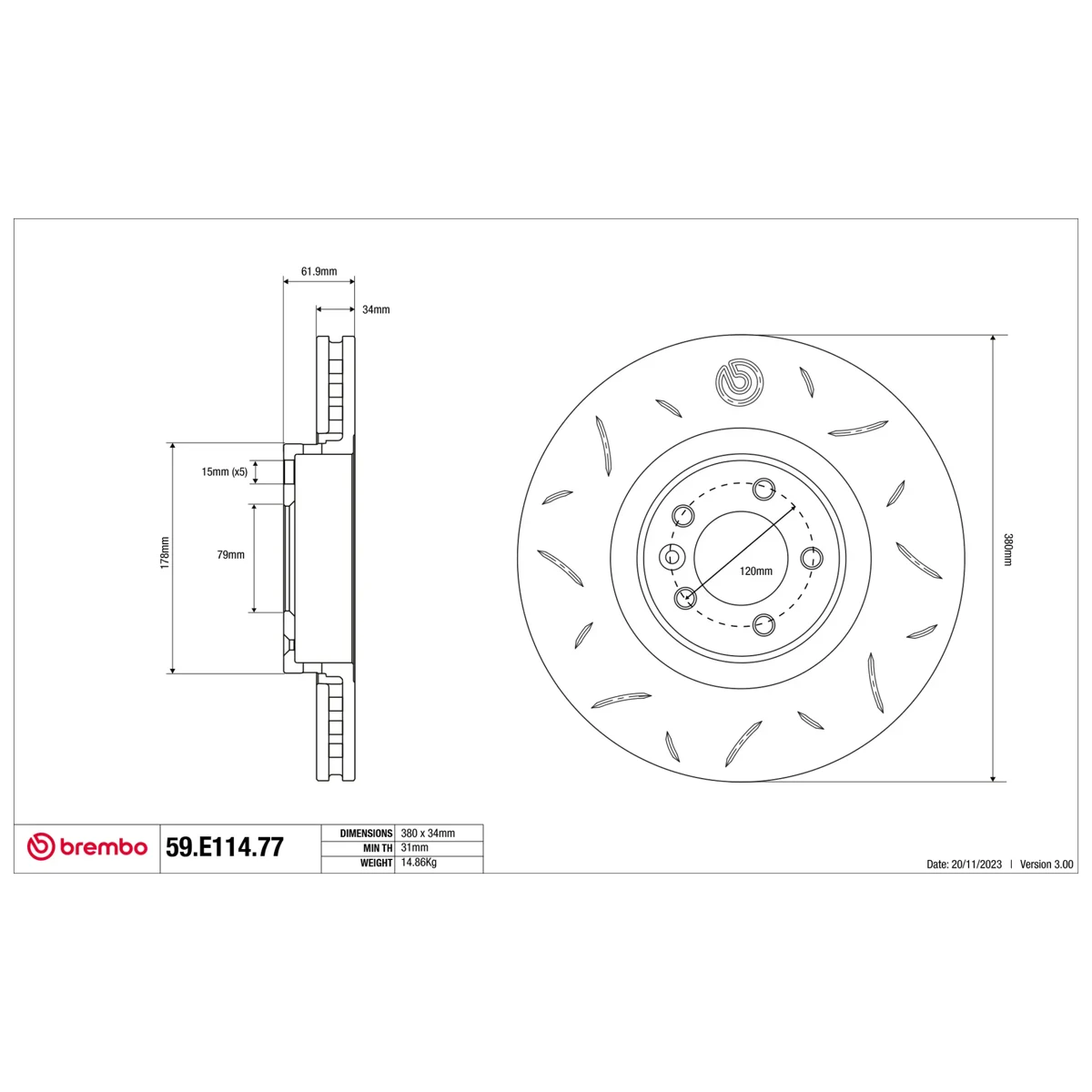 Brembo Sport Brake Disc 59.E114.77 (Front)