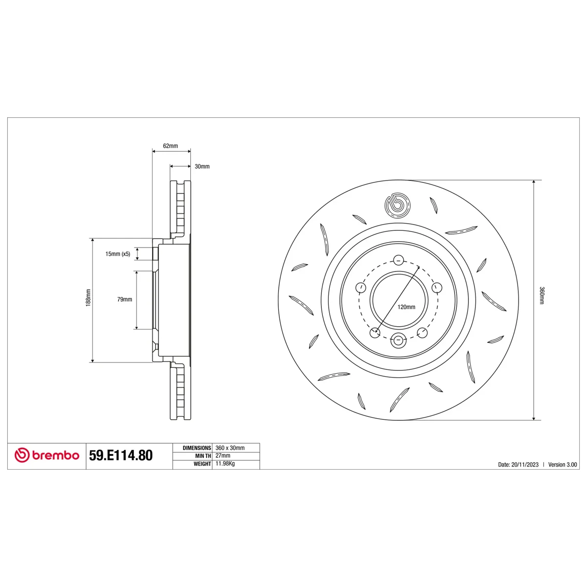 Brembo Sport Brake Disc 59.E114.80 (Front)