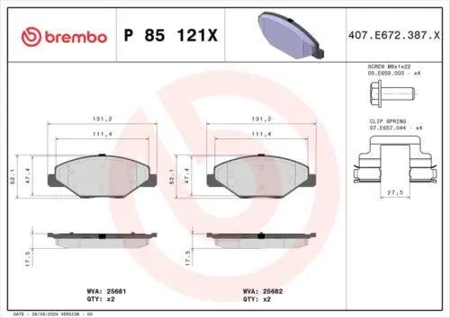 Brembo Performance Brake Pads P85121X (Front)